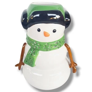 Bath & Body Works SNOWMAN 7.5" Candle Votive Holder Luminary White Green Scarf - Picture 1 of 3