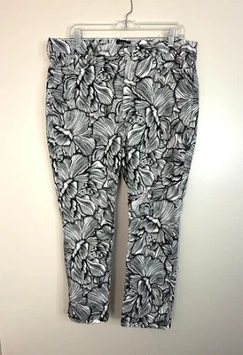 NYDJ Women's Size 14 Black White Floral Sheri Slim High Waist Ankle Jeans - Image 1 of 4