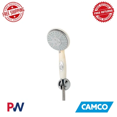 Cabezal de ducha Camco RV blanco apagado interruptor de encendido portátil 5 patrones de pulverización 43712 Foto 1 de 4