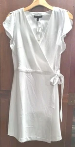 Nwt 8P Banana Republic white flutter Sleeve Old Money Clean Girl Wrap Tie Dress - Picture 1 of 9