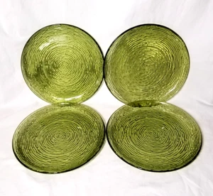 4 Vtg 1960s MCM Anchor Hocking Avocado Soreno Green Glass Bark Dinner Plate 10" - Picture 1 of 8