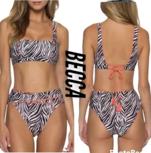 Becca Animal Kingdom Bikini Large Top Medium Bottom Peach White Black Cheeky - Picture 1 of 8
