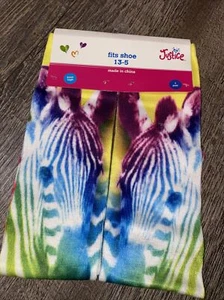 Girls Justice rainbow yellow zebra knee high socks shoe sz 13 1 2 3 4 5 Birthday - Picture 1 of 2