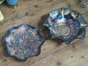 Amethyst Carnival Glass Bowl Magpie & Peacock Vintage Northwood - Picture 1 of 6