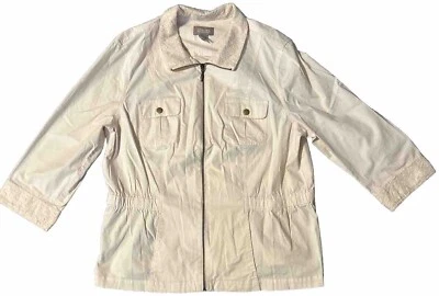 Chicos Parka Jacket Full Zipper 3/4 Sleeves Pockets Lace Light Pink Size 2 - Image 1 of 4