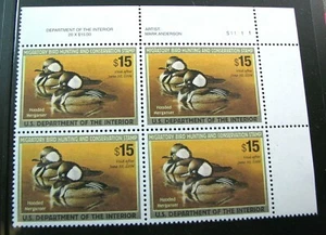 Estampillas en bloque de placa de pato de Estados Unidos Scott# RW72 con capucha Mergansers 2005 MNH L495  - Imagen 1 de 1