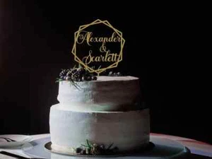 Personalized Gold Rustic Wedding Cake Topper Custom Rose Gold Cake Topper - Picture 1 of 10