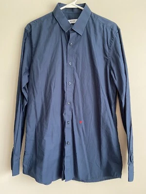 Moschino Mens 16.5/42 Navy Blue w/Red Heart Embroidered Button Down Shirt - Image 1 of 4