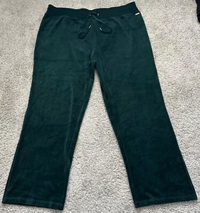 Calvin Klein 3X Wide Leg Velour Velvet Sweatpants Green Drawstring B14 - Picture 1 of 9