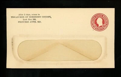 US Postal Stationery U436h Unused Envelope Entire 3c CARMINE White Die 5 ERROR - Image 1 of 2
