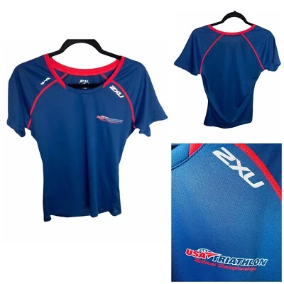 2XU USA Triathlon National Championships HI FIL Athletic Blue Shirt Womens S EUC - Изображение 1 из 4