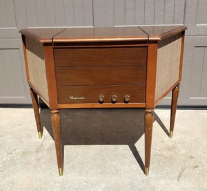 vintage 1959 Magnavox Tube Record Player Console Mid Century Modern,  trapezoid - Picture 1 of 10