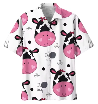 Mens Button Down Shirts Cow Animal Printed Hawaiian Tops Novelty Ugly Gift - Image 1 of 4