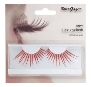 Stargazer False Eyelashes #58 Red & Diamante Feather Style Easy Use With Glue