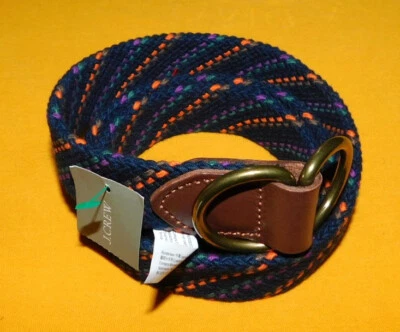 WOMEN'S J. CREW BLACK/ORANGE/BLUE COTTON/RUBBER/LEATHER STRETCH NWT BELT SIZE S. - Image 1 of 4