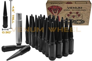 20Pc Ford Ranger F-100 F-150 Bronco Explorer 1/2"-20 Black Spike Lug Nuts Steel - Picture 1 of 7