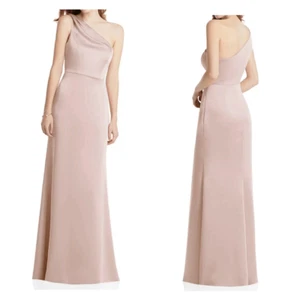 Neu mit Etikett schönes gerafftes One-Shoulder Satin Trompetenkleid Gr. 10 Cameo - Bild 1 von 12