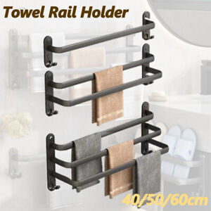 Single Double Towel Rail Holder 40/50/60cm Wall Mounted Bathroom Rack Shelf