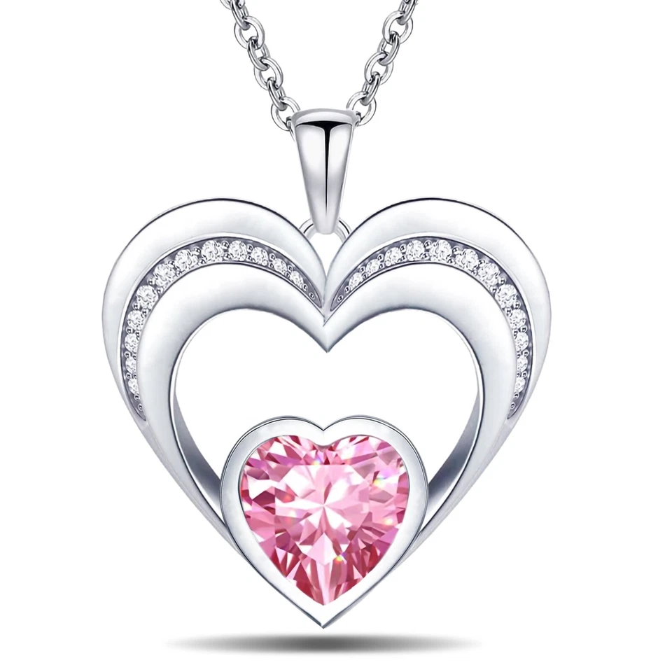 Women Necklace 18k White Gold Filled CZ Love Heart Pendant Necklace - Image 1 of 1