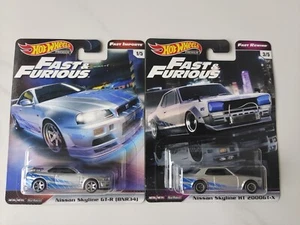 2 x Lot Hot Wheels Nissan Skyline GT-R BNR34 R34 & Nissan Skyline HT 2000GT-X - Picture 1 of 11