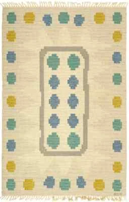 Vintage Winter Area Rugs Handmade Handwoven Swedish Scandinavian Flatweave Rug - Image 1 of 3