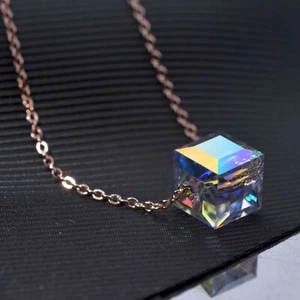 18k rose gold made with Swarovski crystal mysterious square cube chain bracelet - Picture 1 of 10