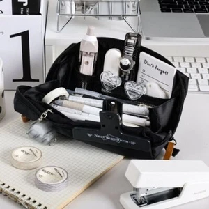 Canvas Pencil Case Black Pen Box Multi-function Pen Bag School Office - Picture 1 of 7
