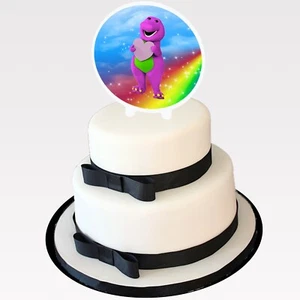 Barney Cake Topper 6" Width x 3" Stakes Two-Sided Image Decorative Favor - Picture 1 of 3