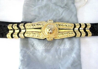 Cinturón de león rugiente de piel de serpiente negra JUIDTH LEIBER en bolsa antipolvo original Foto 1 de 3