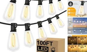 Cadena de luces LED para exteriores 100 pies luces de patio con 52 irrompibles ST38 - Imagen 1 de 7