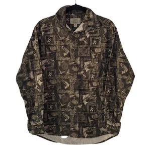 VTG Cabela's Deerskin Soft Chamois Flannel Shirt Men's SML Green Fishing Print - Picture 1 of 9