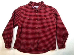 L.L. Bean Cotton Flannel L/S Shirt Red Black Plaid Button Front Preppy Womens XL - Picture 1 of 8