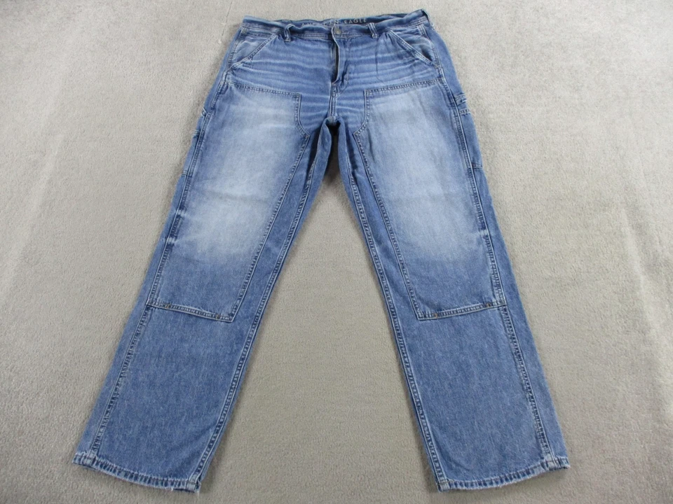 Pantalones de mezclilla American Eagle para hombre 34x30 azul carpintero doble rodilla utilitarios flexibles Foto 1 de 4