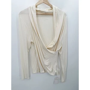 Soft Surroundings Top Women XL Cream Deep V-Neck Long Sleeve Surplice Stretch - Picture 1 of 8