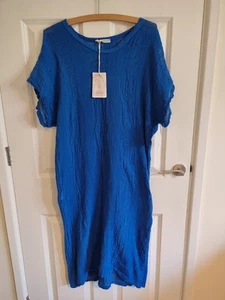 Stella Martini Blue Linen Blend Shift Dress Size S - Picture 1 of 3