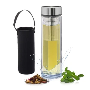 Teeflasche Glas-Trinkflasche Tee-Infuser Cold Brew Flasche 450 ml bruchsicher - Bild 1 von 10