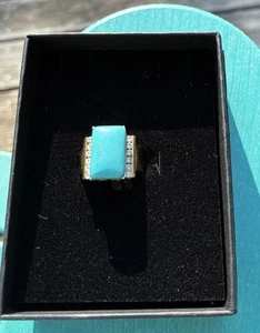 YG über 925 Türkis flankiert von Diamanten Ring, Größe 6, gebraucht, in einwandfreiem Zustand - Bild 1 von 6