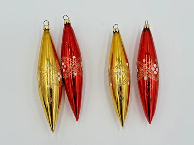 JUEGO DE 4 ADORNOS NAVIDEÑOS DE VIDRIO VINTAGE LÁGRIMA ORO ROJO COLUMBIA CARÁMBANO Foto 1 de 4