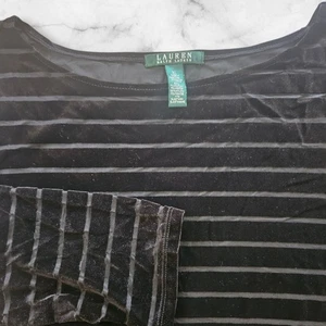 Lauren Ralph Lauren Black Velvet Stripe Top XL 3/4 Sleeve Stretch Boatneck - Picture 1 of 8