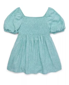 Wonder Nation Girls Short Sleeve Smocked Top, Size XS 4-5 Aquifer - Picture 1 of 3