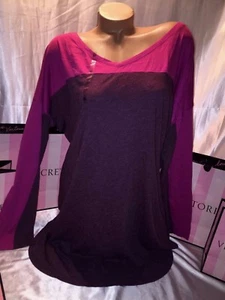 Victorias Secret Sleep Shirt Nightie Burgundy Color Block XS - Picture 1 of 1