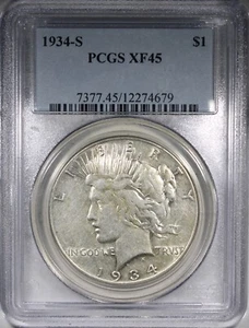 1934-S Peace Dollar PCGS XF45 KEY DATE COIN Remaining Luster - Picture 1 of 2