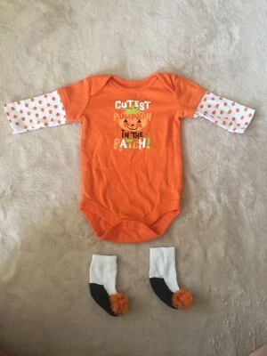 Infant Halloween Cutest Pumpkin in the Patch Long Sleeve Bodysuit w/ Match Socks - Image 1 of 4