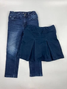 Lot of 2 Cat & Jack Girls 5 Jeans and Blue Pleated Skirt - Picture 1 of 6