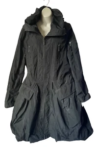 Bandolera Belted Trench Coat Womens 12 Black Y2K Midi Nylon Full Zip Rain Jacket - Picture 1 of 11
