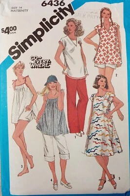 SIMPLICITY 6436 VTG 80s Maternity Dress Tunic Lot Size 14 Fashion Pattern UNCUT - Image 1 of 4