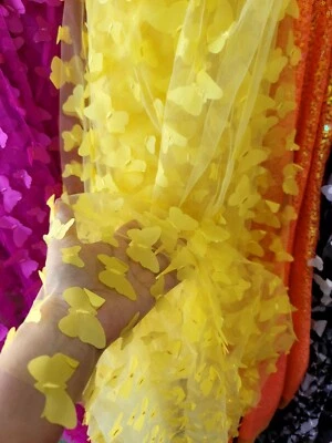 3D Butterfly YELLOW Embroidered Butterflies Lace Fabric By Yard For Dress  - Image 1 of 4