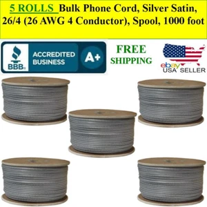 5 ROLLS Telephone Cable Bulk Phone Cord, Silver Satin, 26/4 Conductor), Spool - Picture 1 of 2