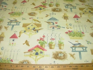 1 6/8 YDS KINGSWAY BIRDS NESTING COTTON DRAPERY UPHOLSTERY FABRIC FOR LESS - Picture 1 of 3
