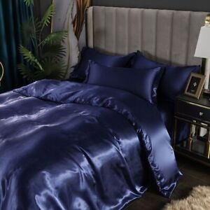 Bedding Set Duvet Cover Bed Sheet Pillowcase Satin Double Bedsheet King Queen